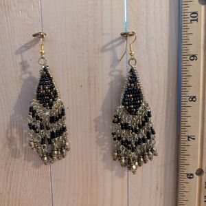 Elegant Black and Gold Beaded Earrings Costume Jewelry